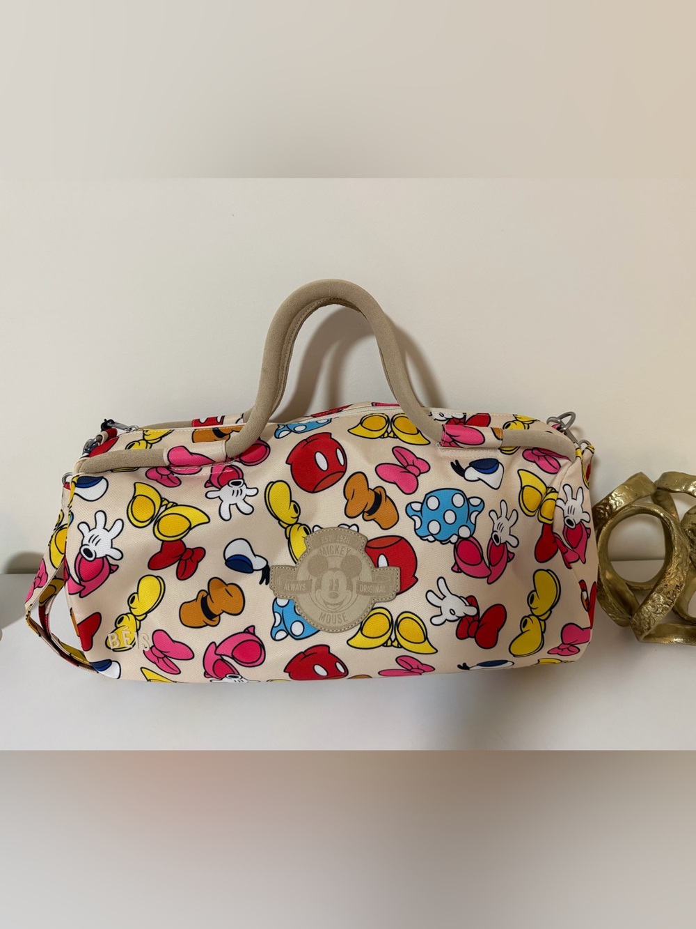 BEIS Disney Medium Duffle Bag in Cream with Multicolor Mickey Icons